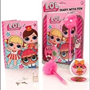 NWT LOL SURPRISE 60 Sheets Lock Diary with Fluffy Pen Pink One Size